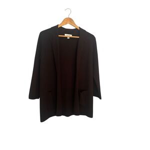 Nine West Pinstripe Knit Cardigan Open Front Pockets Brown Size M